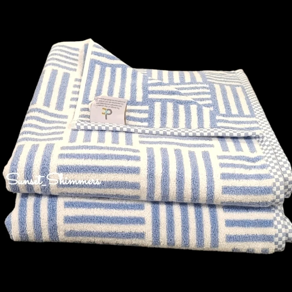 6pc Blue & White Nautical Stripe BATH Hand Tip Towel Set Deborah Connolly New